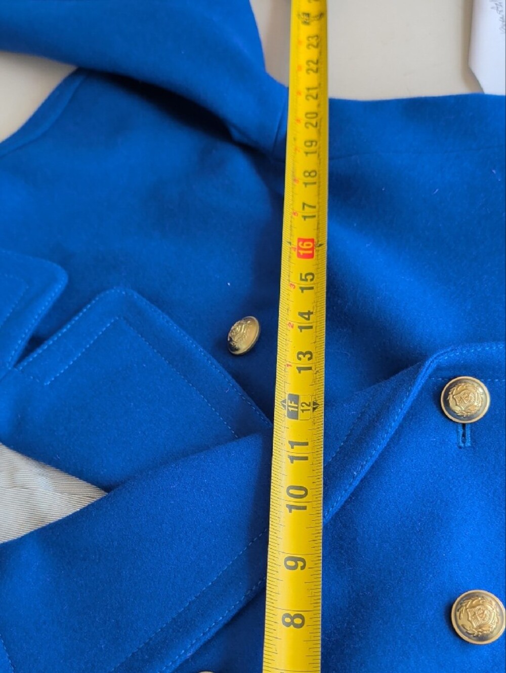 J. Crew Royal Blue Double-Breasted Pea Coat  Gold Buttons SZ 8 Formal Chic - Picture 9 of 15